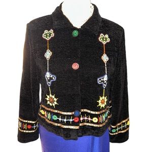 Allure Vintage 90s Chenille Beaded Button Snap Down Artisian Jacket Size Medium